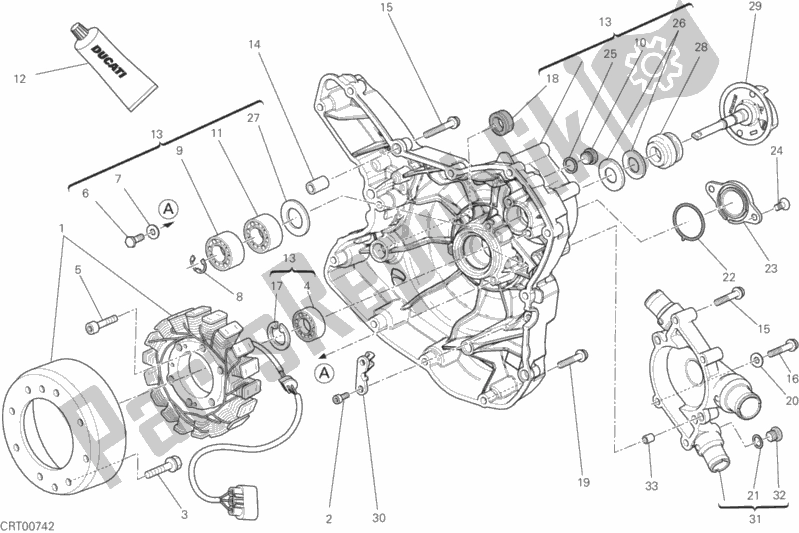 Todas as partes de Tampa Do Crnkcse Lateral Da Bomba De água do Ducati Diavel Diesel 1200 2017